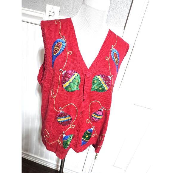 Ugly Christmas SWEATER VEST Holiday Women's Size Large Red VTG Nut Cracker - Picture 1 of 9